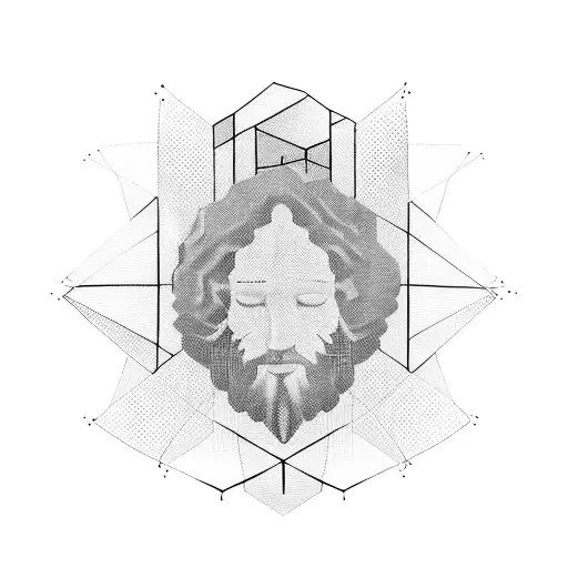 A Geometric Representation Of Jesus Surrounded By Abstract Art Elements