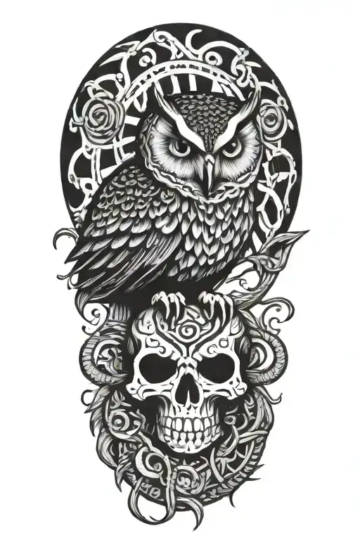 Owl On Skull Coiling Snake Coiled