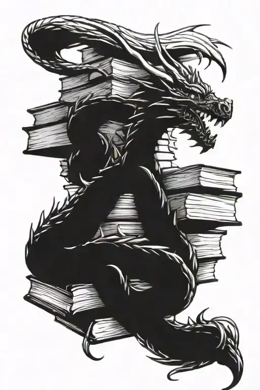 A Dragon Curled Around A Stack Of Books