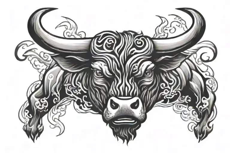 Angry Bull With Long Flames Upper Chest