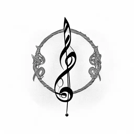 Musical Treble Clef Intertwined With A Mountain Range