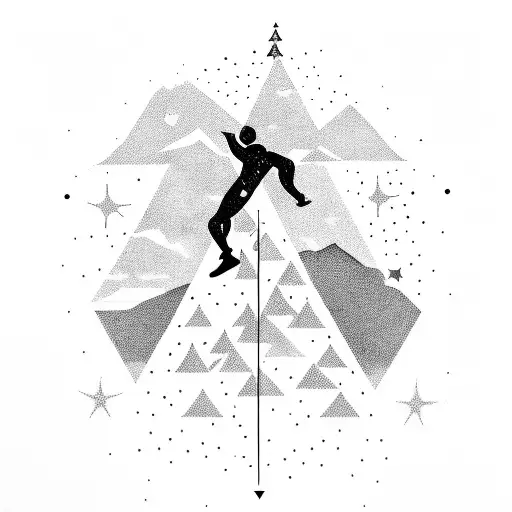 A Silhouette Of A Person Climbing A Mountain With Stars And Sparkles Surrounding Them
