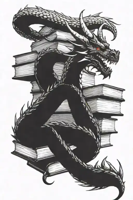 A Dragon Curled Around A Stack Of Books