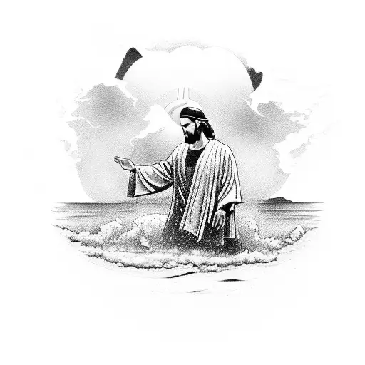 A Truck Driver Walking On Water With Jesus By His Side