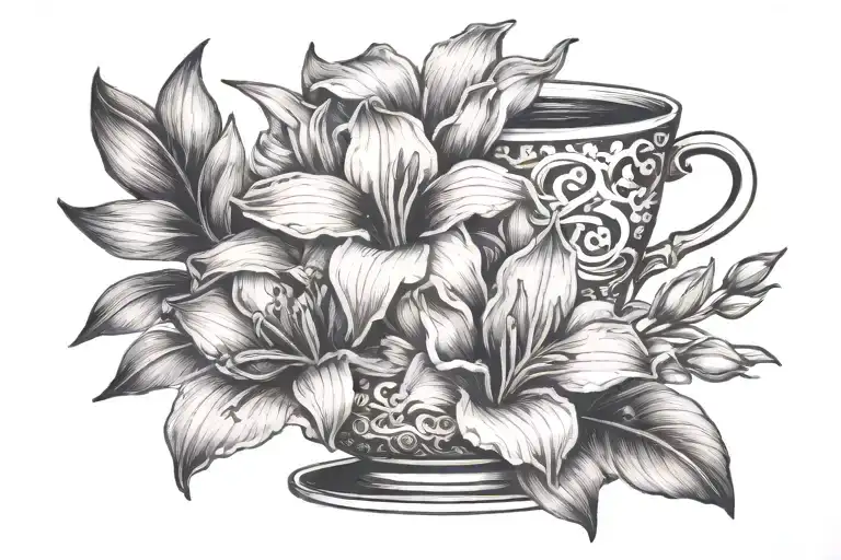 Coffee Cup And Gladiolus Flowers