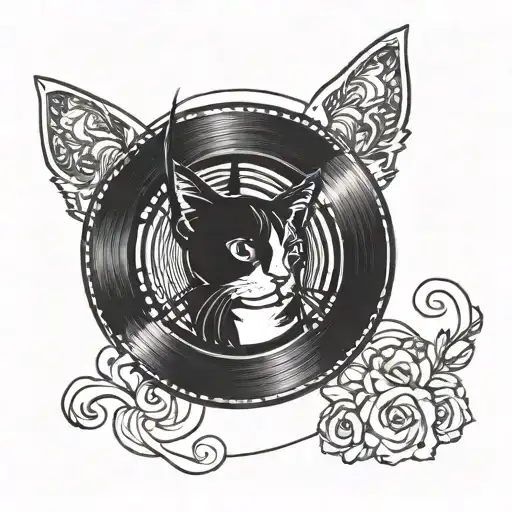 Vinyl Record With Cat Surrounded
