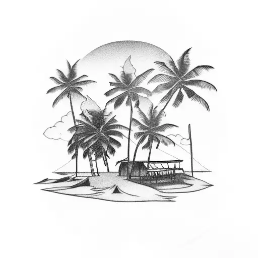 A Filipino Hut Surrounded By Palm Trees On A Tropical Beach