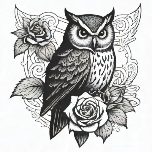 Owl With Dagger With Rose