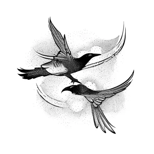 Two Ravens Flying Clockwise Around A Centric Tree Of Life