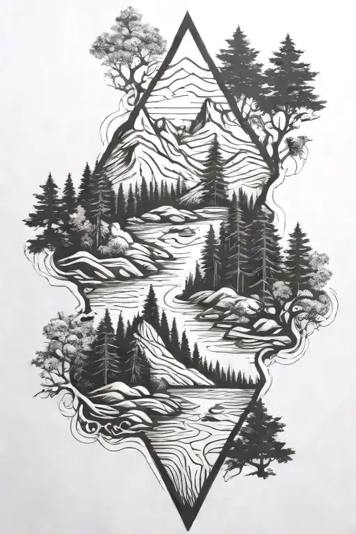 Mountain River Valley Forest Landscape