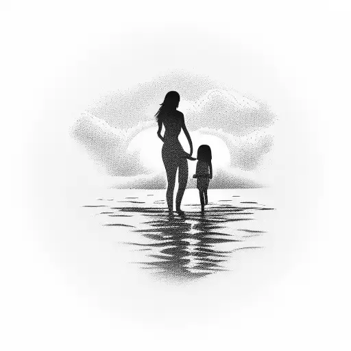 A Beautiful Island Sunset With A Silhouette Of Your Wife And Daughter Playing On The Beach
