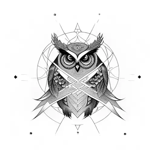 Create A Blackwork Tattoo Design Featuring The Atack Of Anowl Intertwined With Marketing Symbol
