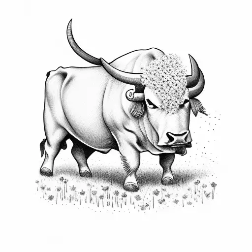 A Bull Standing Proudly In A Field Of Wildflowers