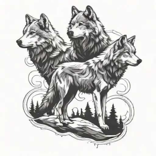 Grey Wolf Standing Together