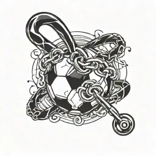Soccer Ball And Treble Clef Joined By A Chain Forming The Shape