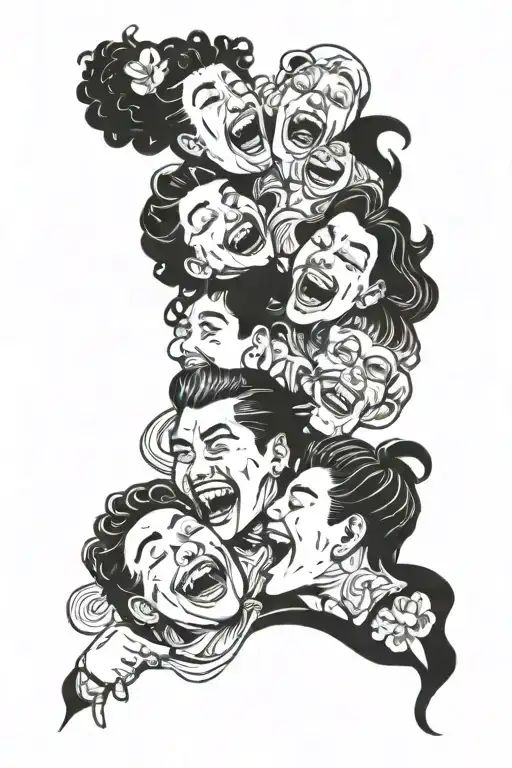 A Tattoo Design Featuring A Group Of Diverse Friends Laughing And Enjoying Each Other's Company