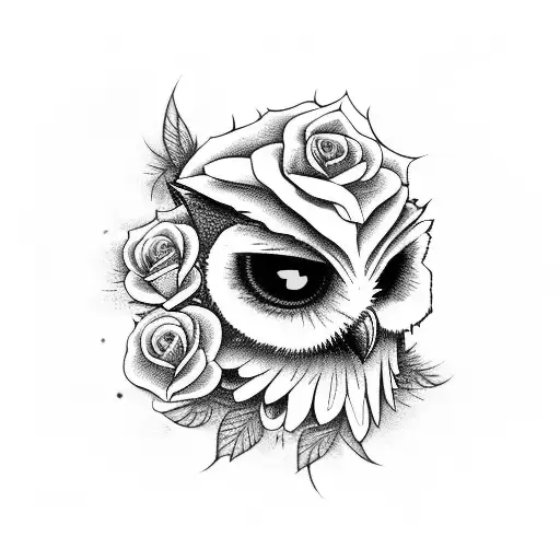 Scary Owl With Roses And Skull As Body