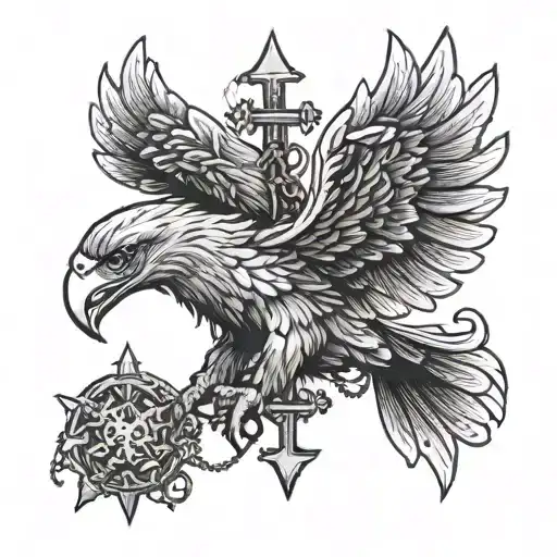 Flying Eagle With A Cross Chain On His Claws Nail