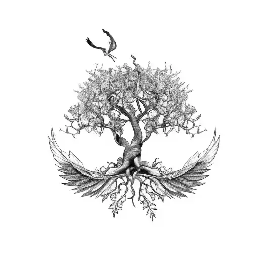 Garden Of Eden Apple Tree With The Roots In The Shape Of Wings
