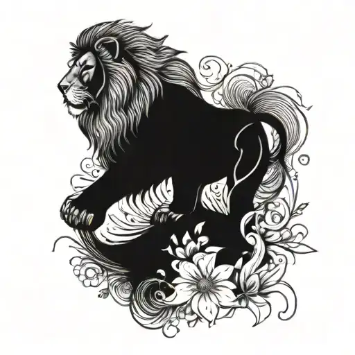 Lion Surrounded By Flowers