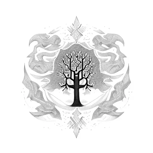 The Tree Of Gondor With Intricate Blackwork Patterns