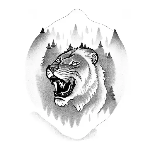 A Roaring Lion Driving A Vintage Car Through A Winding Mountain Road