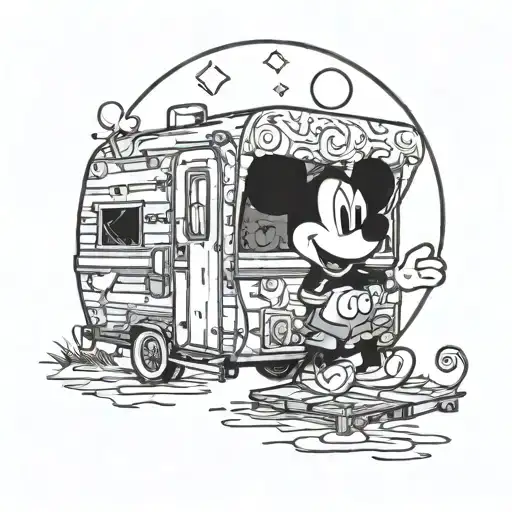 Mickey Mouse In A Travel Trailer With A Full Moon Phase