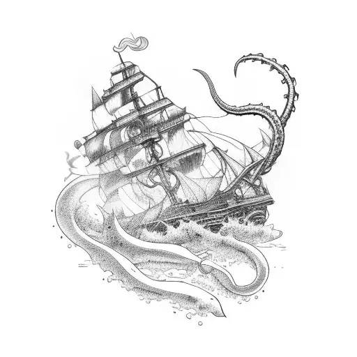 Kraken Attacking A Ship