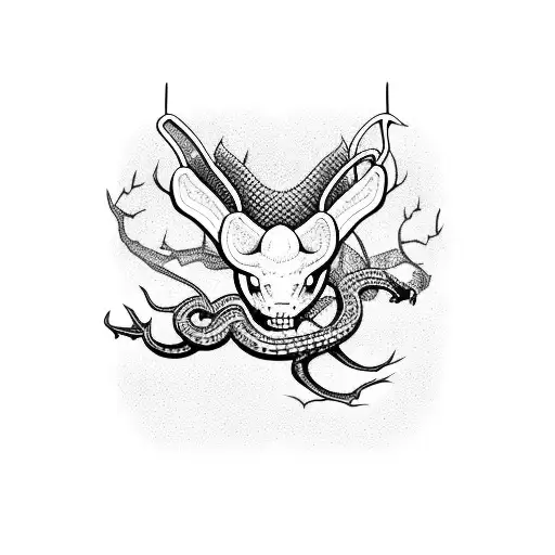 Snake Fighting Bats Infront Of Cherry Blossoms