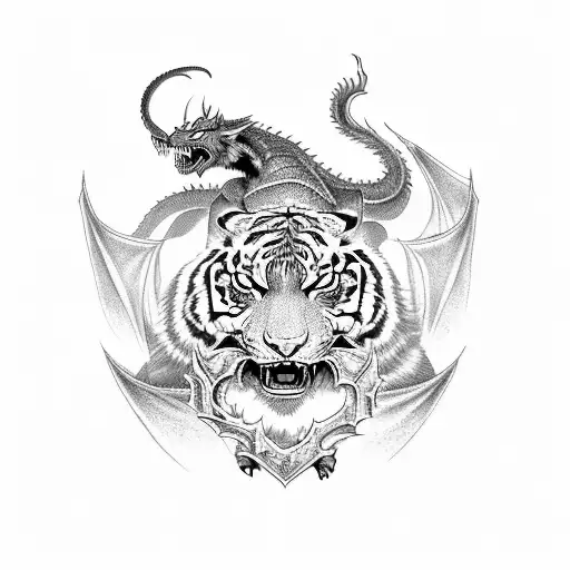 A Fierce Tiger Battling A Dragon In A Game-inspired Setting