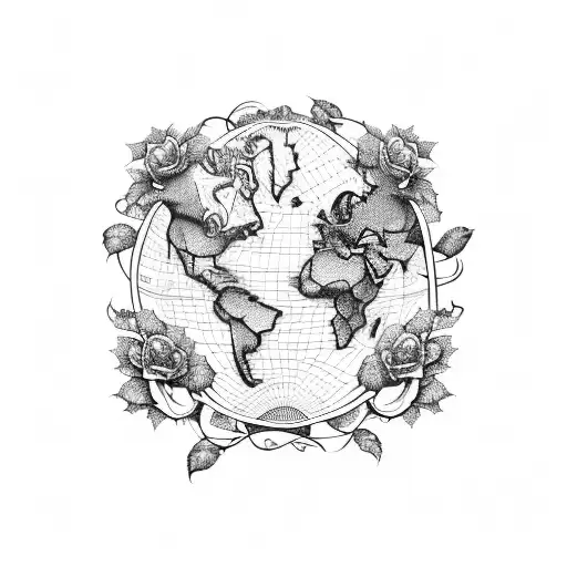 A World Map Intertwined With A Vine Of Roses