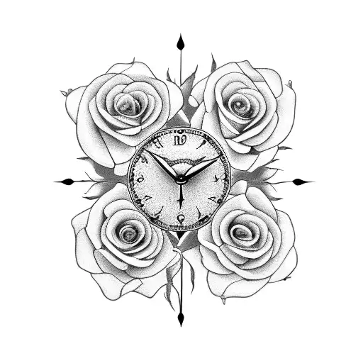 Two Clocks Hour Glass Small Addition Anchor On Chain Roses With Thorns Lily Small Feather