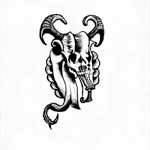 A Ram Skull With Flowers