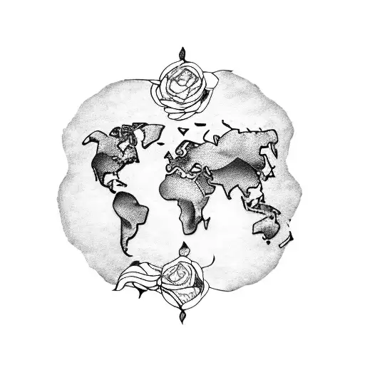 A World Map With A Rose