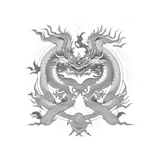 Chinese Dragon And Red Sun