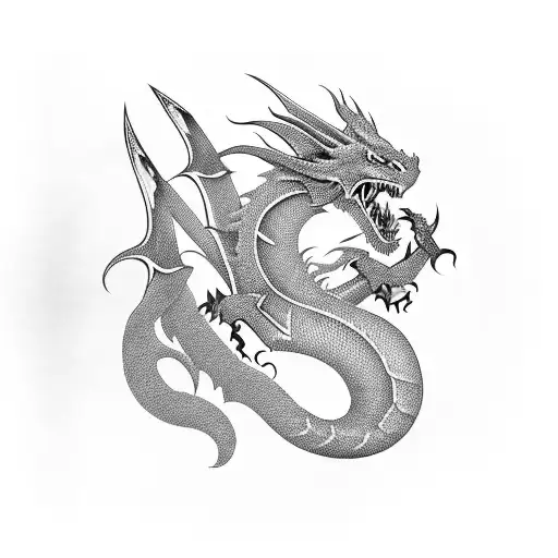 A Fierce Dragon Wielding A Sword In Its Mouth