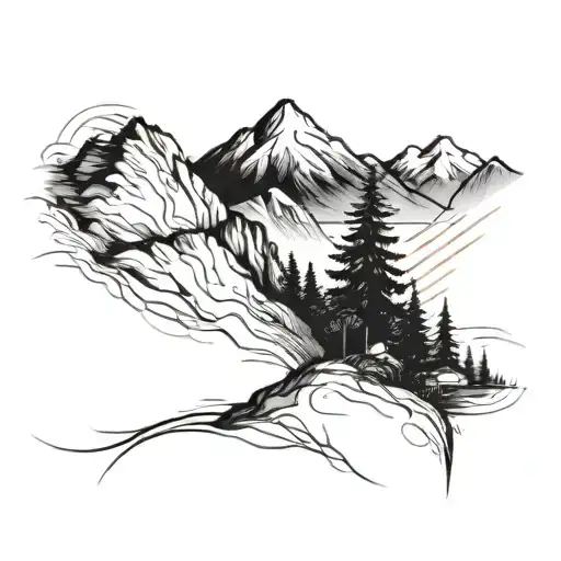 A Mountain Landscape With A Paintbrush As The Focal Point
