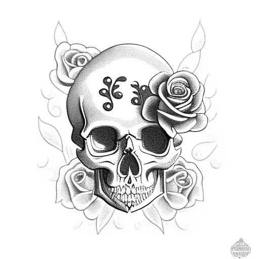 Skull With Tombstone And Roses