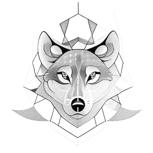 A Blackwork Tattoo Of A Wolf Surrounded By Barcelona's Iconic Landmarks