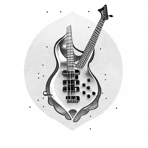 A Bass Guitar With A Mountain Landscape Inside The Body