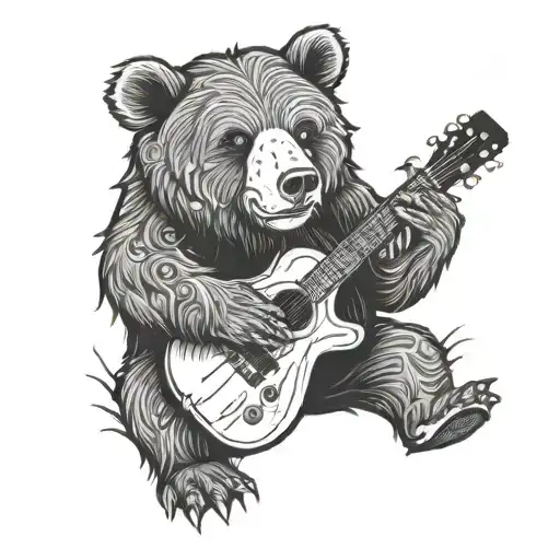 Bear Tattoos Playing A Guitar