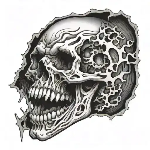 3D Screaming Skull Busting Through Wall With Eyes Bulging