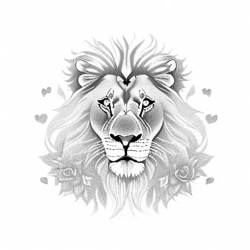 Lion With Alarm In Mouth And Roses Next To It