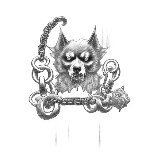 Grim Reaper Holdin Cerberus In An Iron Chain