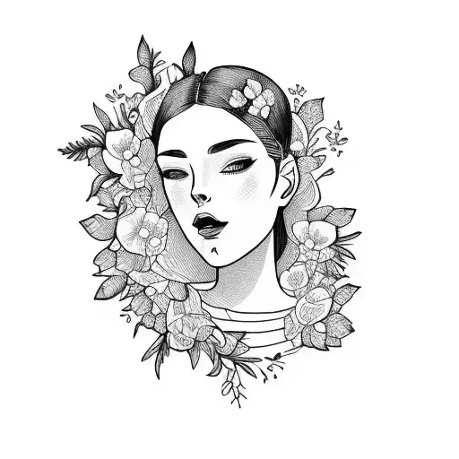 Simple Drawing Woman Reading Book With Flowers