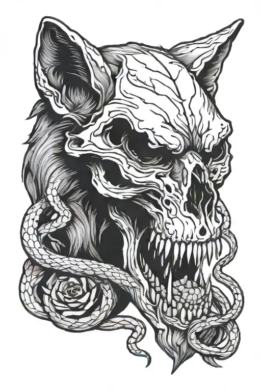 Wolf Skull With Snake Wrapped