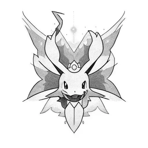 A Mesmerizing Blackwork Tattoo Of A Pokemon Choir Singing Country Music In Heaven