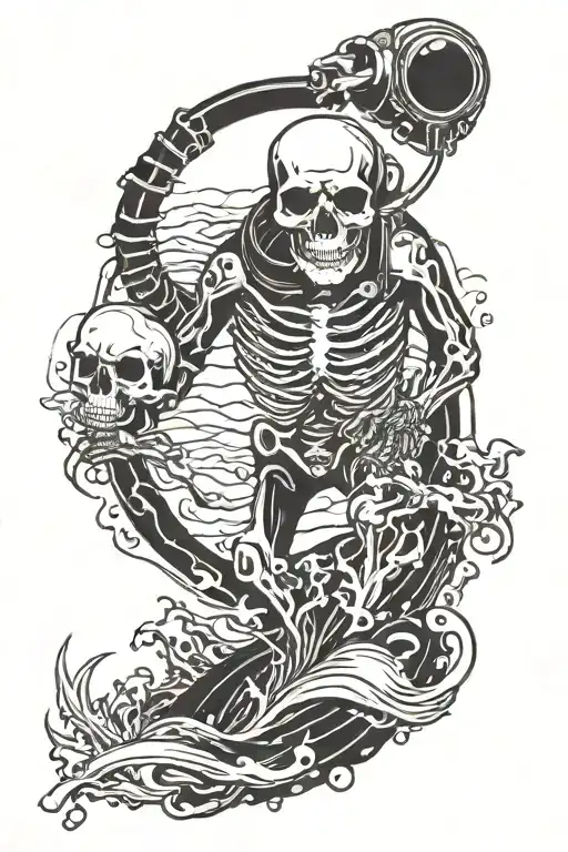 Ocean Theme With Skeleton Diver