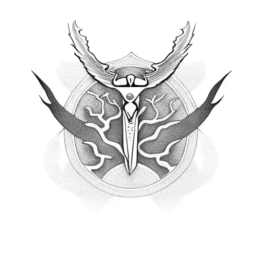 One Long Thorn Vine Branch Along The Spine With A King Chess Piece On Top That Has Eagle Wings