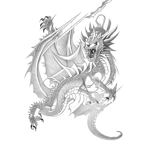 A Fierce Dragon Battling A Samurai In A Manga-style Scene
